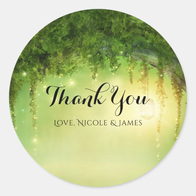 Enchanted Forest Romantic Rustic Wedding Favor Classic Round Sticker (Front)