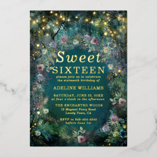 Enchanted Forest Rose Fairy Gold Magical Sweet 16 Foil Invitation