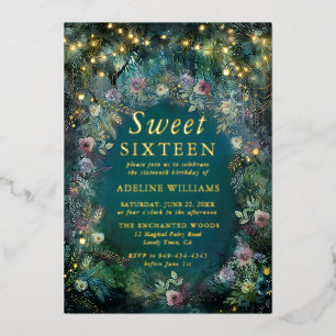 Enchanted Forest Rose Fairy Light Magical Sweet 16 Foil Invitation