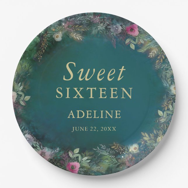 Enchanted Forest Rose Greenery Fairy Woodland Name Paper Plates (Front)