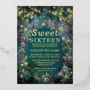 Enchanted Forest Roses Arch Gold Magical Sweet 16 Foil Invitation