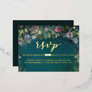 Enchanted Forest Roses Arch Gold Sweet 16 RSVP Foil Invitation Postcard
