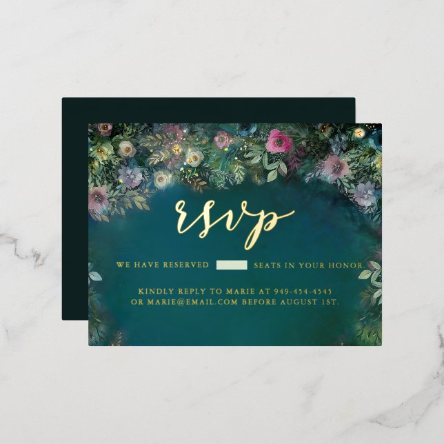 Enchanted Forest Roses Arch Gold Sweet 16 RSVP Foil Invitation Postcard (Front/Back)