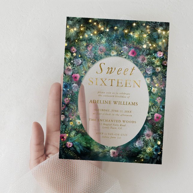 Enchanted Forest Roses Frame Woodland Sweet 16 Acrylic Invitations (enchanted forest sweet sixteen invitation acrylic transparent frame roses greenery fairy woodland)