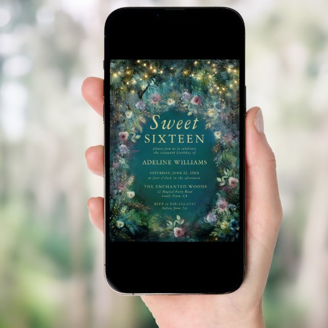 Enchanted Forest Roses Greenery Magical Sweet 16 Invitation (Front Digital)