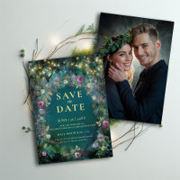 Enchanted Forest Roses Photo Wedding Save the Date