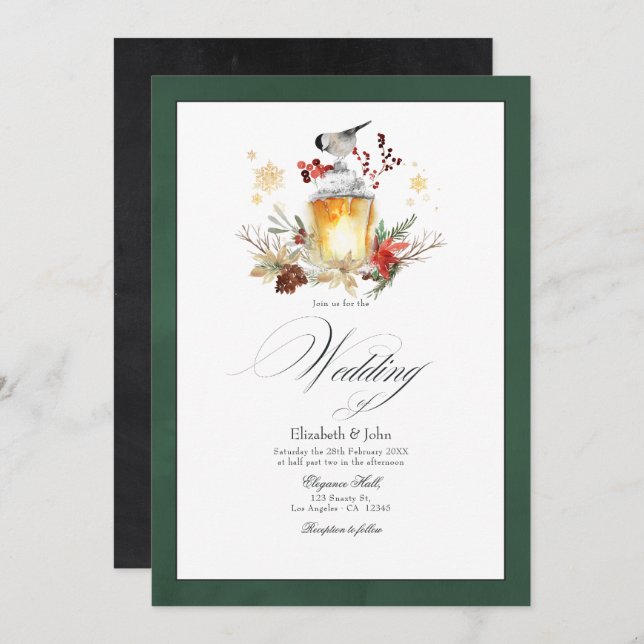 Enchanted Forest Rustic Christmas Holiday Wedding Invitation (Front/Back)