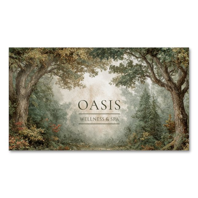 Enchanted Forest Rustic Painterly Landscape Business Card Magnet (Front)