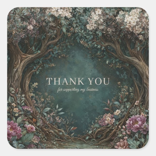 Enchanted Forest Rustic Tree Pink Peony Painterly Square Sticker (Front)