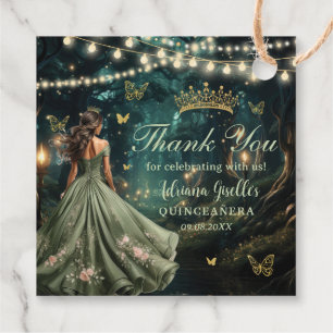 Enchanted Forest Sage Green Dress Gold Quinceañera Favor Tags