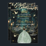 Enchanted Forest Sage Green Dress Quinceañera 16 Invitation<br><div class="desc">Personalize this enchanting Quinceañera / Sweet 16 birthday invitation easily and quickly. Simply click the Edit Using Design Tools button to further edit the text, change font styles and font colors. Featuring a girl dressed in a sage green dress and an enchanted forest background. The butterflies, quince girl and crown...</div>