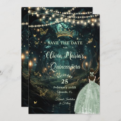 Enchanted Forest Sage Green Dress Quinceaera Save The Date