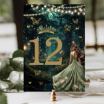 Enchanted Forest Sage Green Dress Quinceañera  Table Number<br><div class="desc">Personalize this coordinating Quinceañera / Sweet 16 birthday table number card easily and quickly. Simply click the Edit Using Design Tools button to further edit the text, change font styles and font colors. Featuring a girl dressed in a sage green pink floral embroidered dress and an enchanted forest background. The...</div>