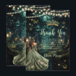 Enchanted Forest Sage Green Dress Quinceañera  Thank You Card<br><div class="desc">Personalize this enchanting Quinceañera / Sweet 16 birthday thank you card easily and quickly. Simply click the Edit Using Design Tools button to further edit the text, change font styles and font colors. Featuring a girl dressed in a sage green dress and an enchanted forest background. The butterflies, quince girl...</div>