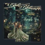 Enchanted Forest Sage Green Dress Quinceañera  Thank You Card<br><div class="desc">Personalize this enchanting Quinceañera / Sweet 16 birthday thank you card easily and quickly. Simply click the Edit Using Design Tools button to further edit the text, change font styles and font colors. Featuring a girl dressed in a sage green dress and an enchanted forest background. The butterflies, quince girl...</div>