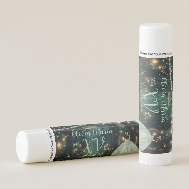 Enchanted Forest Sage Green Quinceañera Favors Lip Balm (Front)