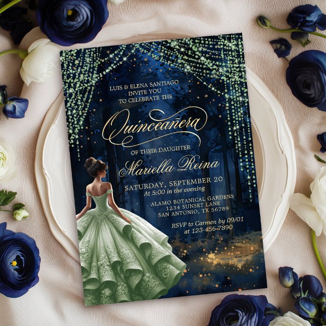 Enchanted Forest Sage Green Quinceañera Invitation (Creator Uploaded)
