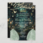 Enchanted Forest Sage Green Twins Quinceañera  Invitation<br><div class="desc">Personalize this enchanting starry night enchanted forest Quinceañera / Sweet 16 twins birthday invitation easily and quickly. Simply click the Edit Using Design Tools button to further edit the text, change font styles and font colors. Featuring two girls dressed in sage green dresses and an enchanted forest background. The butterflies,...</div>