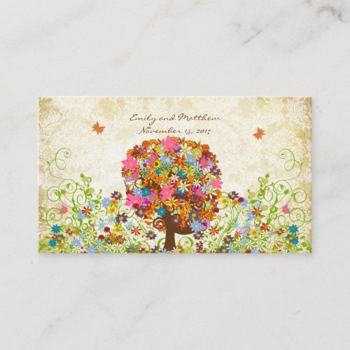Patchwork Flower Tree Damask Tags Business Card Template