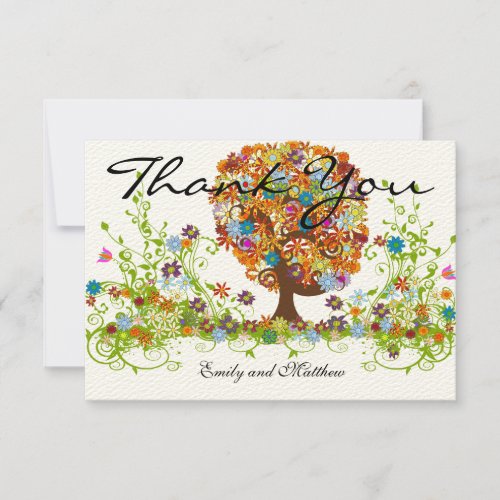Whimsical Flower Tree Wedding Thank You Cards