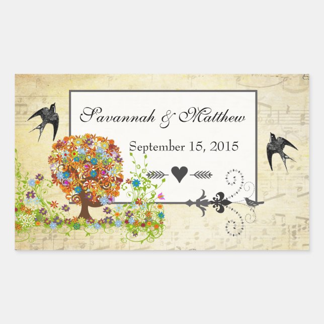 Enchanted Forest Side Branch Wedding Rectangular Sticker (Front)