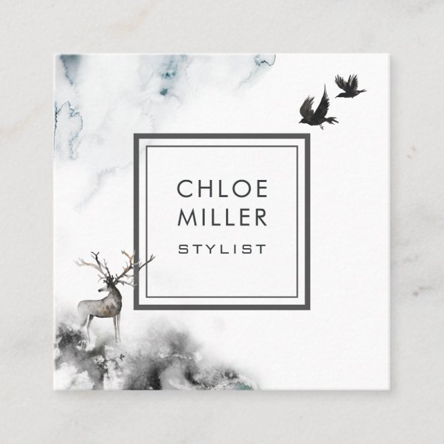 Enchanted Forest Square Business Card Stag (Front)