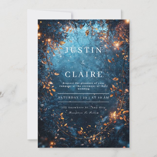 Enchanted Forest Starry Night Cosmic Wedding Invitation (Front)