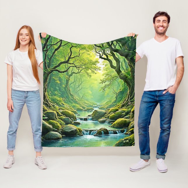 Enchanted Forest Stream Design Fleece Blanket (In Situ)