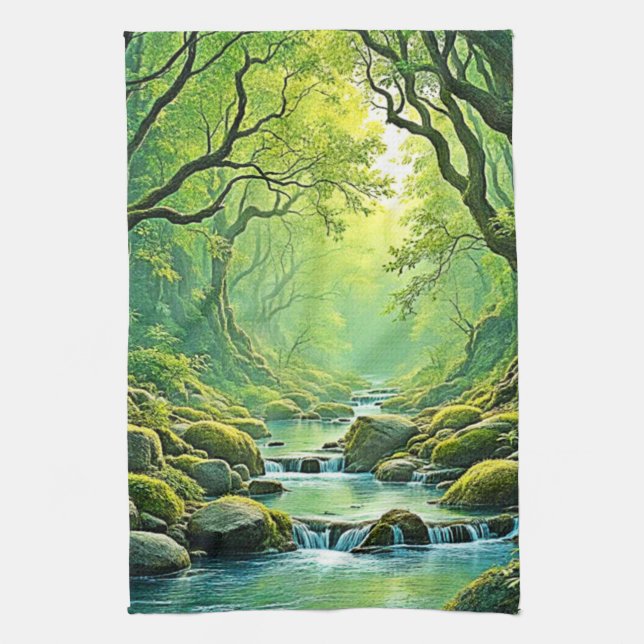 Enchanted Forest Stream Design Kitchen Towel (Vertical)