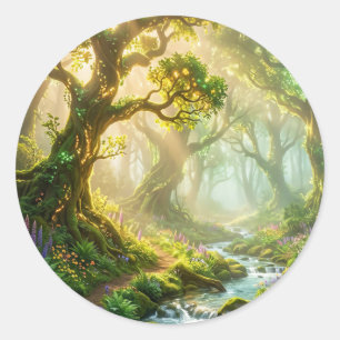 Enchanted Forest Stream Round Sticker