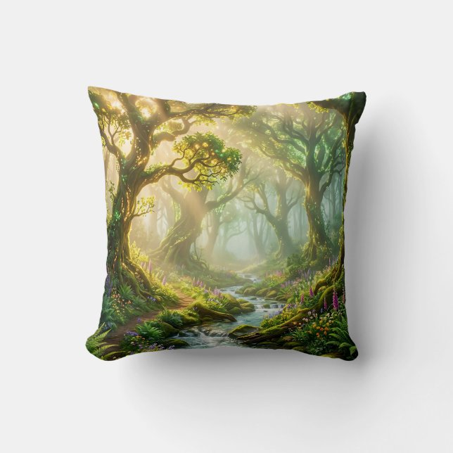 Enchanted Forest Stream Throw Pillow (Front)