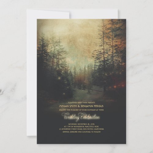 Enchanted Forest String Lights Trees Wedding Invitation