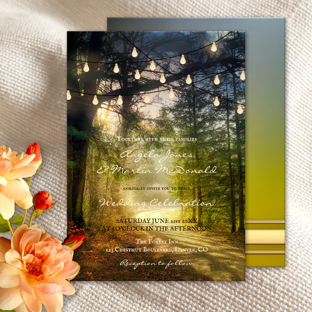 Enchanted Forest String Lights Wedding Invitation | Zazzle