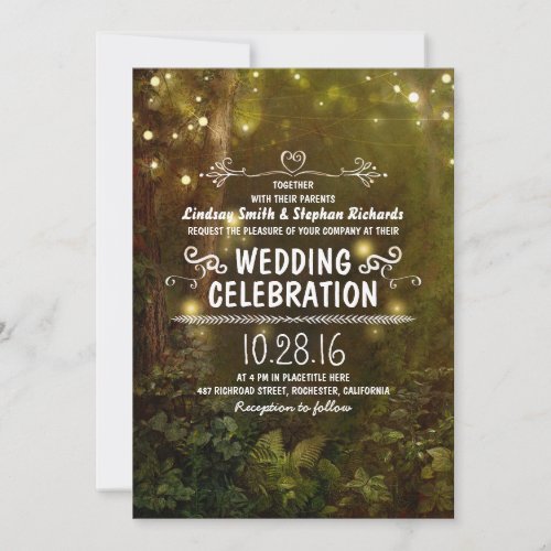 enchanted forest string lights wedding invitations