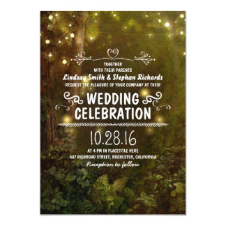 Forest Wedding Invitations Announcements Zazzle Enchanted Forest String Lights Wedding Invitations