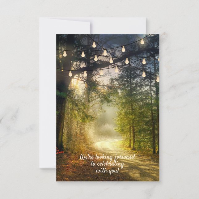 Enchanted Forest String Lights Wedding RSVP Card (Front)