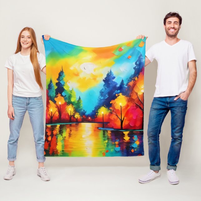 Enchanted Forest Sunset Fleece Blanket (In Situ)
