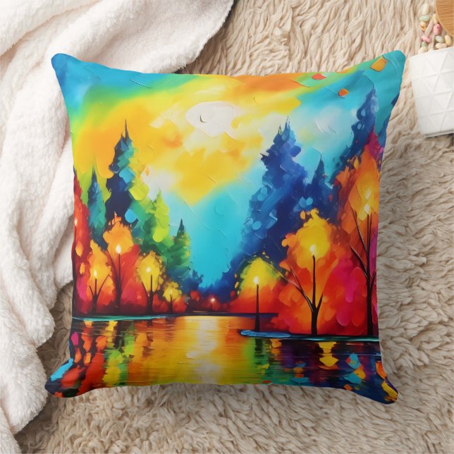 Enchanted Forest Sunset Throw Pillow (Blanket)
