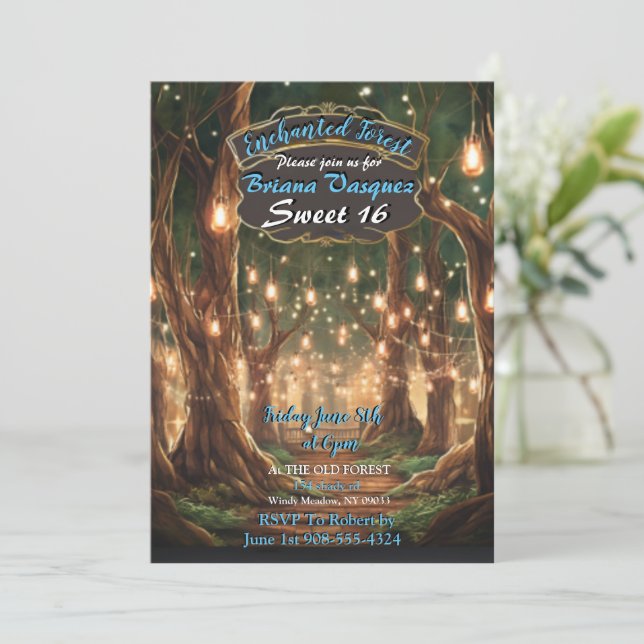 Enchanted Forest Sweet 16 Invitation (Standing Front)