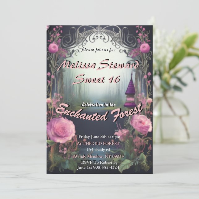 Enchanted Forest Sweet 16 Invitations (Standing Front)