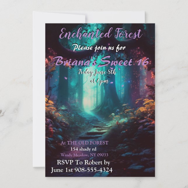 Enchanted Forest Sweet 16 Invitations (Front)