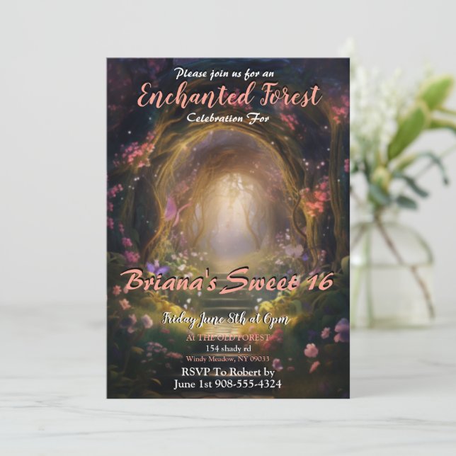 Enchanted Forest Sweet 16 Invitations (Standing Front)