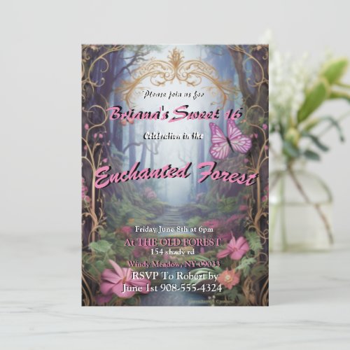 Enchanted Forest Sweet 16 Invitations