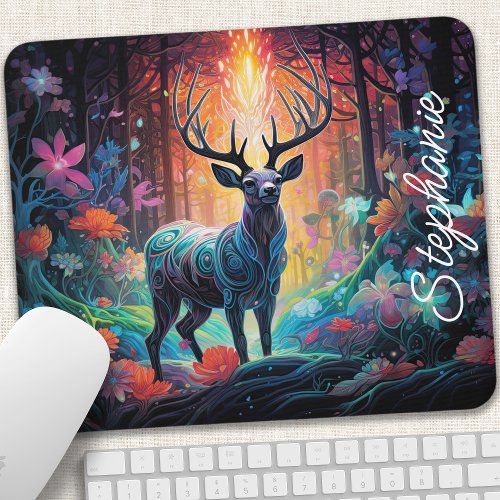 Enchanted Forest Swirl Deer Personalized Mouse Pad