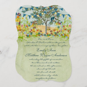 Enchanted Forest Teal Love Bird Wedding Invitation