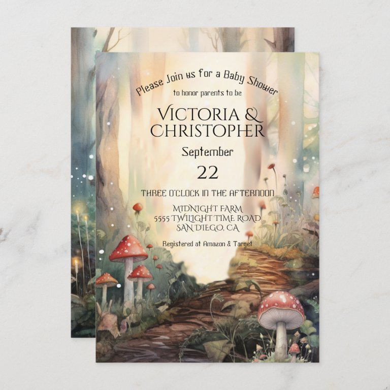 Enchanted Forest Toadstool Mushroom Baby Shower Invitation