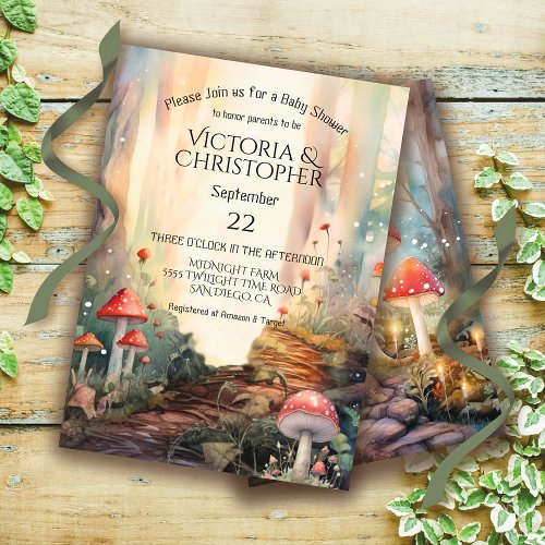 Enchanted Forest Toadstool Mushroom Baby Shower Invitation