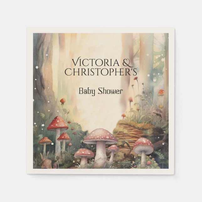 Enchanted Forest Toadstool Mushroom Baby Shower Napkins (Front)