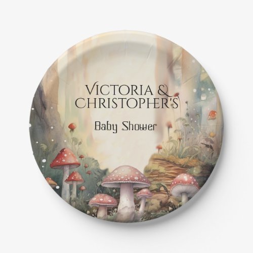 Enchanted Forest Toadstool Mushroom Baby Shower Paper Plates