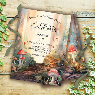 Enchanted Forest Toadstool Twinkle Lights Wedding Invitation